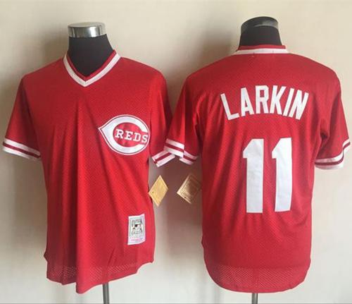 Mitchell And Ness Reds #11 Barry Larkin Red Throwback Stitched MLB Jersey - Click Image to Close
